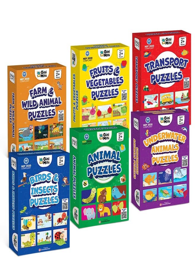 GiniMini Jigsaw Puzzles for Kids, Toddlers, Babies | Set of 6 Themes | Educational Toy for Age 1, 2, 3 4 5 6 Years | Birthday & Return Gifts - Image 1